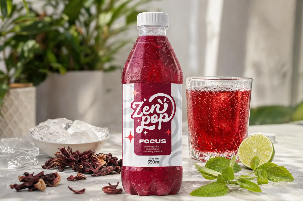 ZenPop Focus con hielo, jamaica y stevia