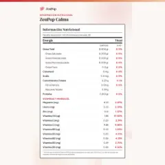 ZenPop Calma, Información nutricional